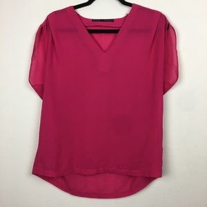 Zara | Tops | Zara Hot Pink Deep Vneck Chiffon Career Top 22 | Poshmark